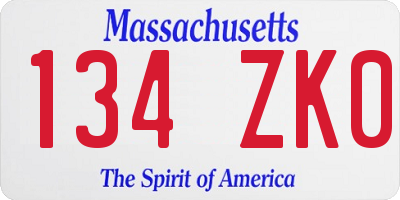 MA license plate 134ZK0