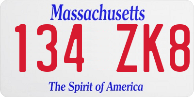 MA license plate 134ZK8