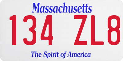 MA license plate 134ZL8