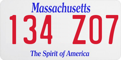 MA license plate 134ZO7