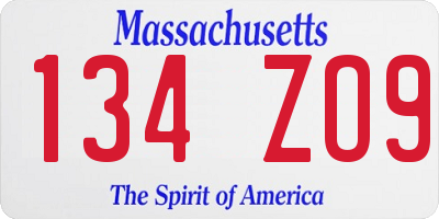 MA license plate 134ZO9