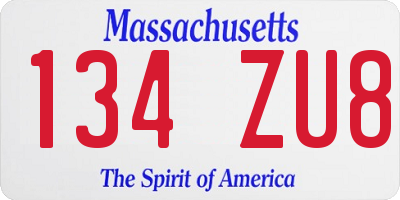 MA license plate 134ZU8