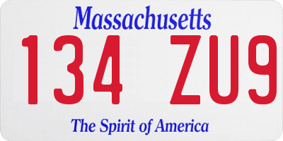 MA license plate 134ZU9