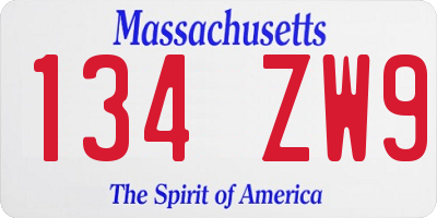 MA license plate 134ZW9
