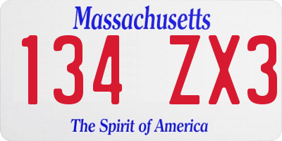 MA license plate 134ZX3