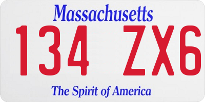 MA license plate 134ZX6