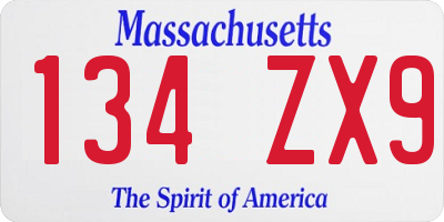 MA license plate 134ZX9