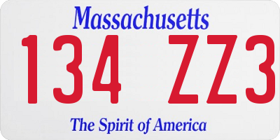 MA license plate 134ZZ3