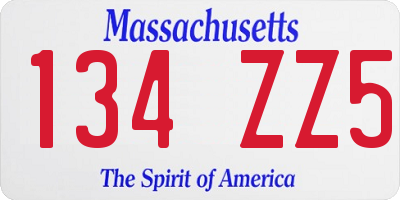 MA license plate 134ZZ5