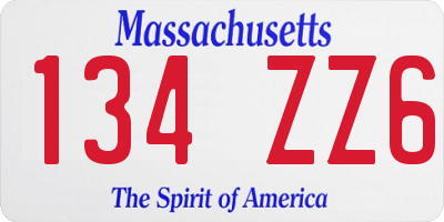MA license plate 134ZZ6