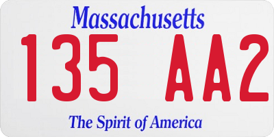 MA license plate 135AA2