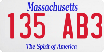 MA license plate 135AB3