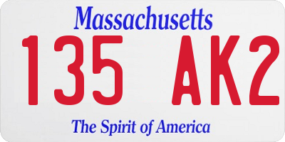 MA license plate 135AK2