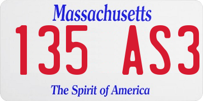 MA license plate 135AS3