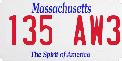 MA license plate 135AW3