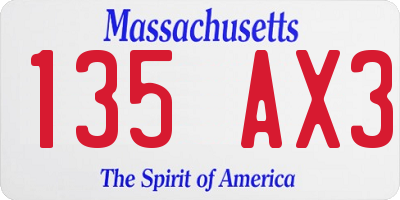 MA license plate 135AX3