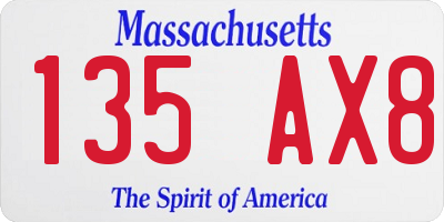 MA license plate 135AX8