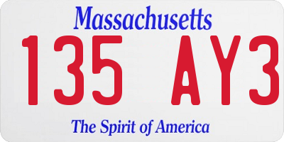 MA license plate 135AY3
