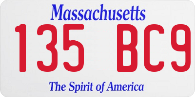 MA license plate 135BC9