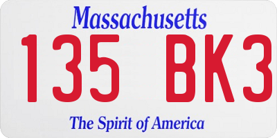 MA license plate 135BK3