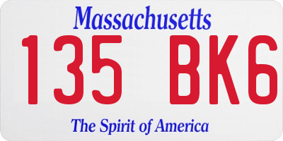 MA license plate 135BK6