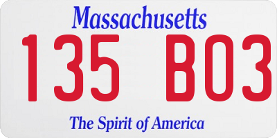 MA license plate 135BO3