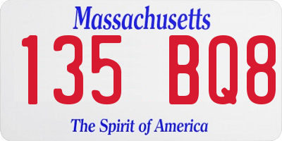 MA license plate 135BQ8