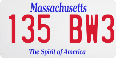 MA license plate 135BW3