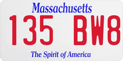 MA license plate 135BW8