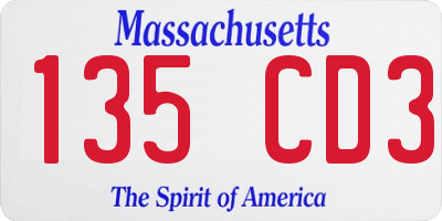 MA license plate 135CD3
