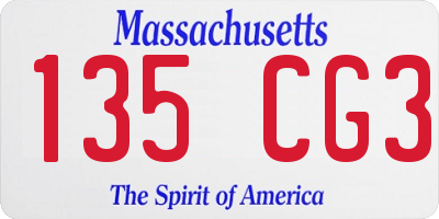 MA license plate 135CG3