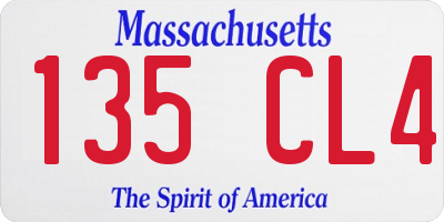 MA license plate 135CL4