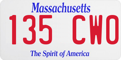 MA license plate 135CW0