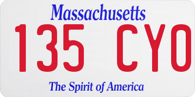 MA license plate 135CY0