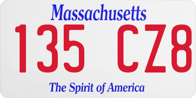 MA license plate 135CZ8