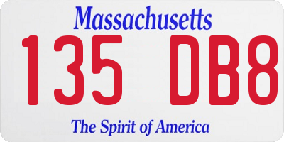 MA license plate 135DB8