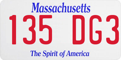 MA license plate 135DG3