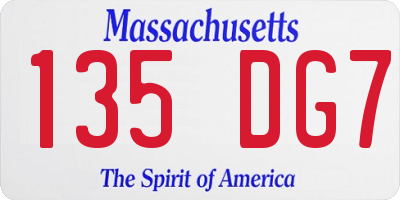 MA license plate 135DG7