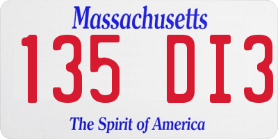 MA license plate 135DI3