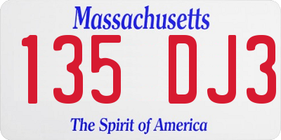 MA license plate 135DJ3