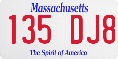 MA license plate 135DJ8