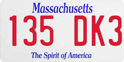 MA license plate 135DK3
