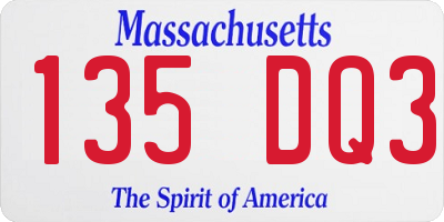 MA license plate 135DQ3