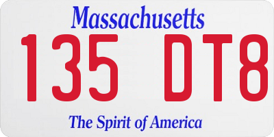 MA license plate 135DT8