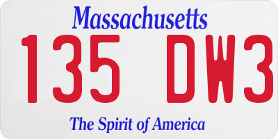 MA license plate 135DW3