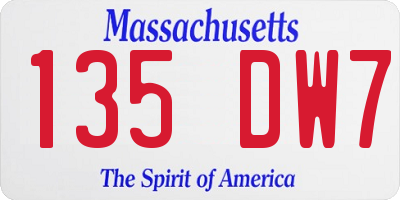 MA license plate 135DW7