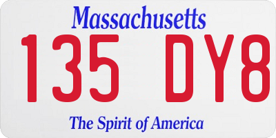 MA license plate 135DY8