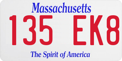 MA license plate 135EK8