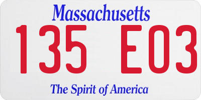 MA license plate 135EO3