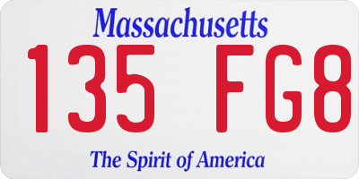 MA license plate 135FG8